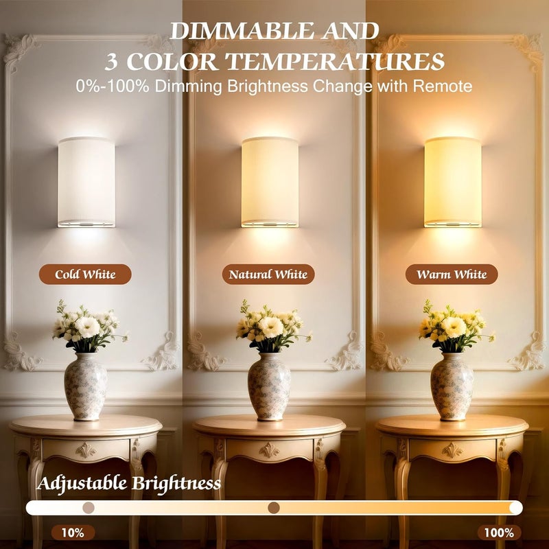 OCATO CATO Battery Operated Wall Sconce: Wireless Wall Sconces Set of Two Battery Operated Magnetic Lamp Rechargeable Lights Dimmable with 16 RGB Colors with Remote Walls Decor for Bedroom Living Room - Image 2